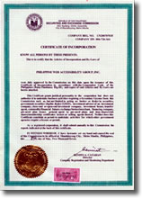 PWAG Certificate of Incorporation issued by SEC