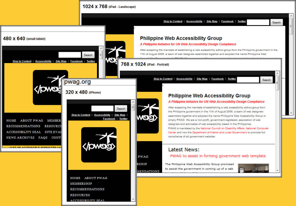 Screenshot of PWAG website in various devices