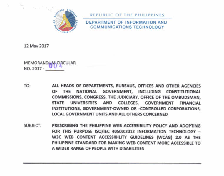 Snapshot of the First Page of DICT Memo Circular No. 4